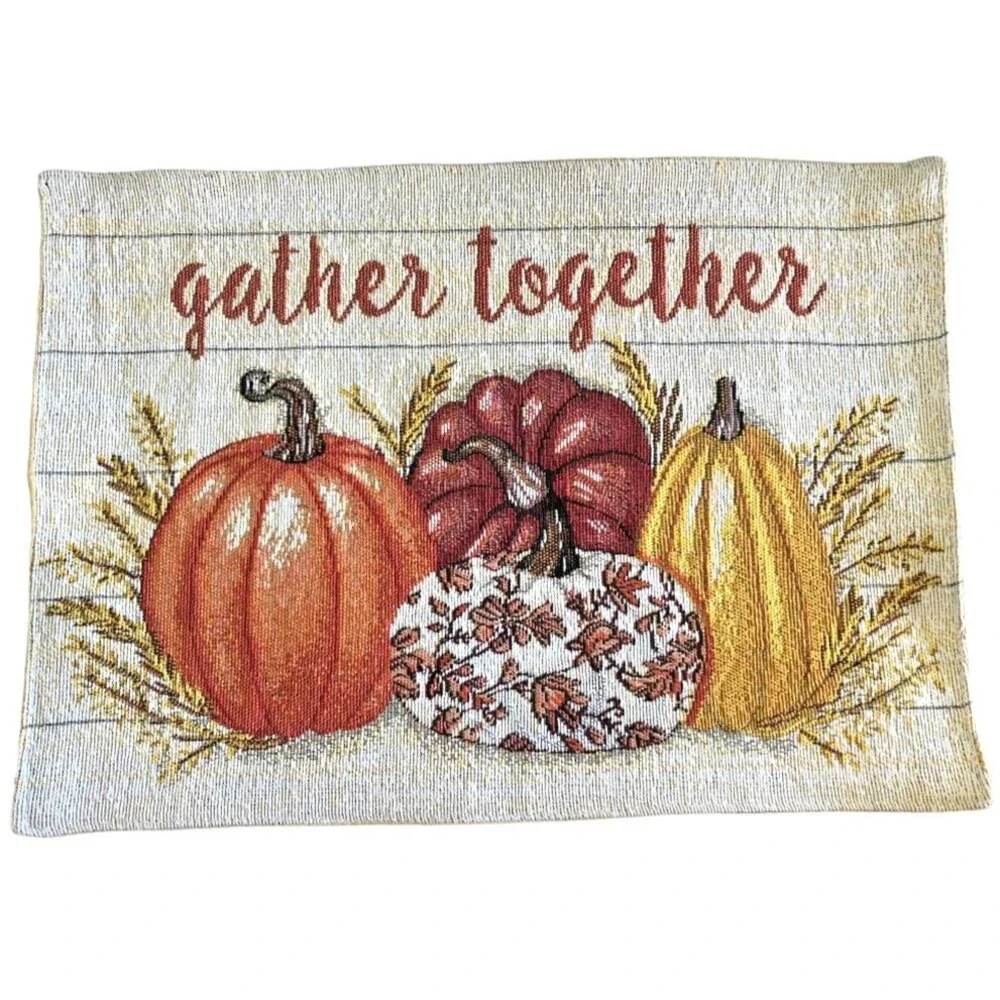Thanksgiving Tapestry Placemats Set of 4 Gather Together Fall Harvest 13x18